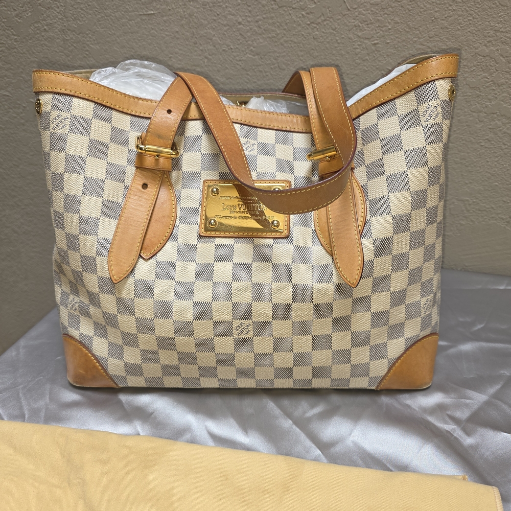 Louis Vuitton Damier Azur Canvas Cabas GM Tote in Cream and Tan Leather
